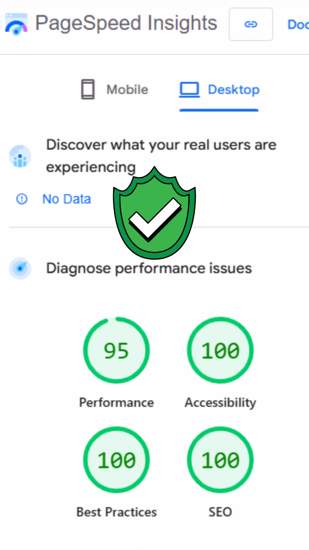 Google PageSpeed Insights analiza desktop verzije web stranice s rezultatima performansi, pristupačnosti, najboljih praksi i SEO-a